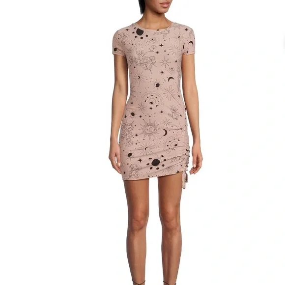 No Boundaries Pink Ruched Asymmetrical Mini Dress - Picture 3 of 6